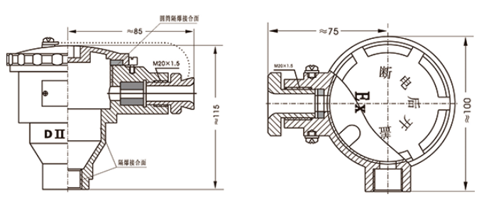 T12系列防爆型溫度傳感器接線盒外形 上海維連電子